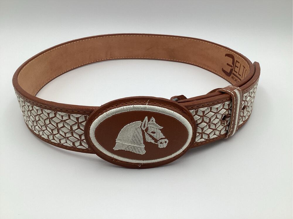 Elto Leather Embroidered Horse Belt Brown Western Mexico Unisex size 36